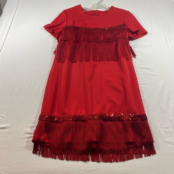 Flappers dress women’s large red dress with tassels short sleeve back zipper - Picture 8 of 8